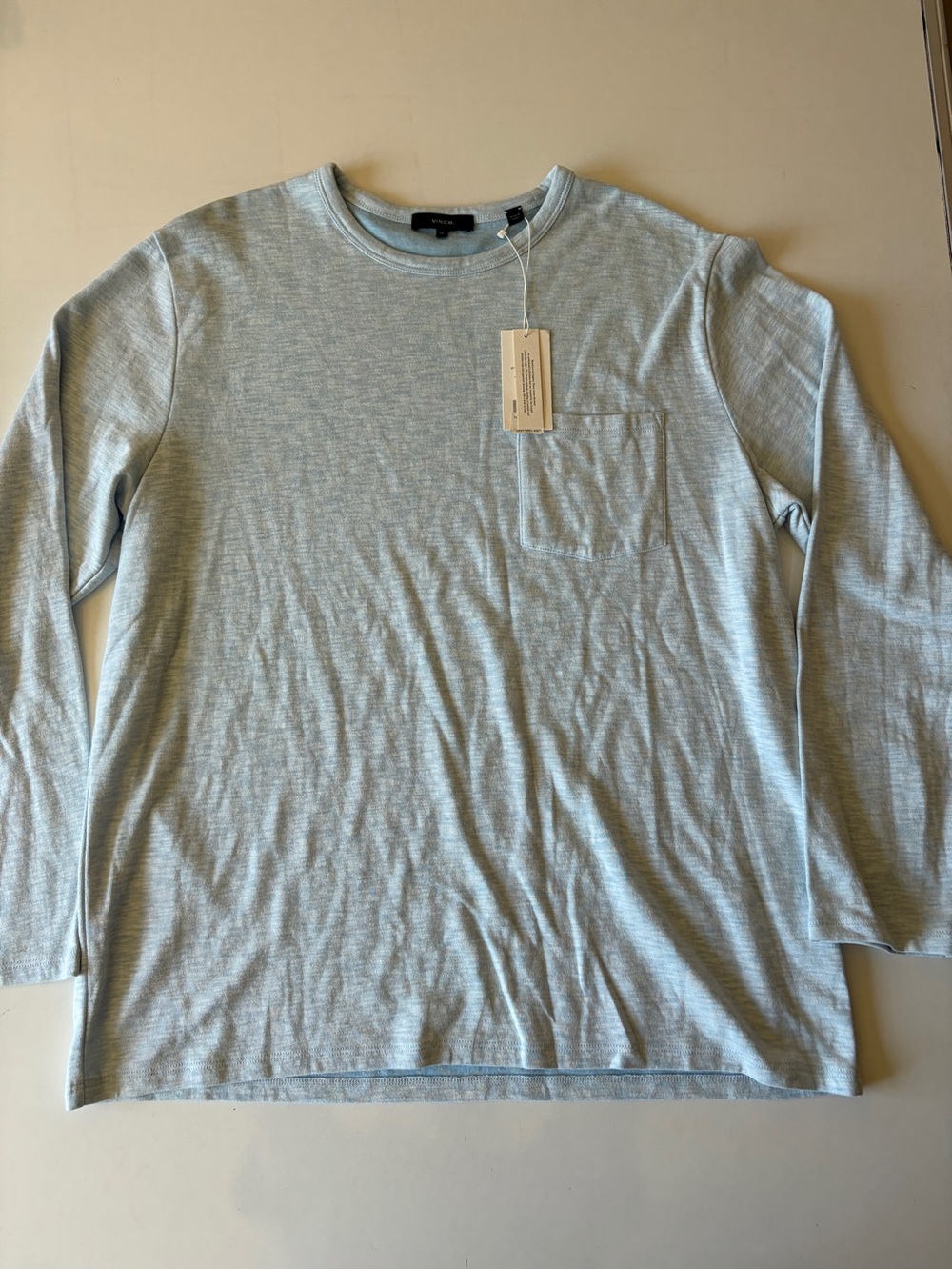 New Vince heathered light blue long sleeve pocket tee shirt men’s size XL